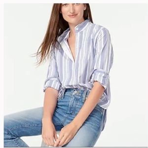 J.Crew Band Collar Cotton Poplin Tunic in Mixed Stripe Size 8